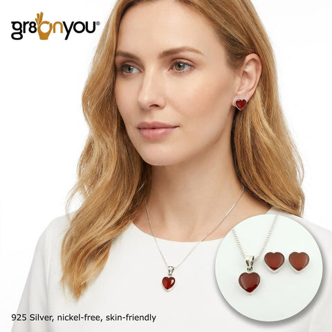 Spring Refresh | Solid Silver Rare CARNELIAN Heart Jewellery Set | Bestseller of the Month