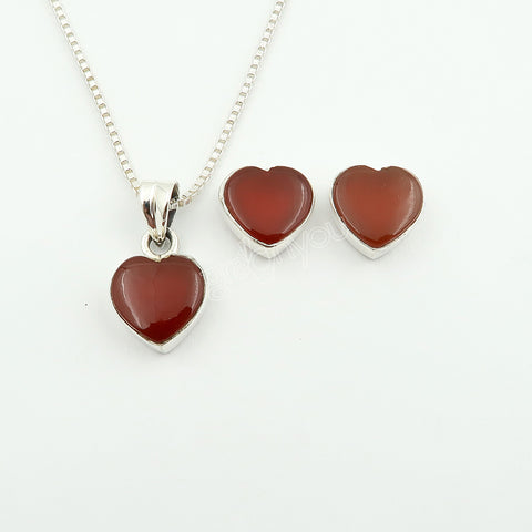 Spring Refresh | Solid Silver Rare Carnelian Heart Jewellery Set | Bestseller of the Month