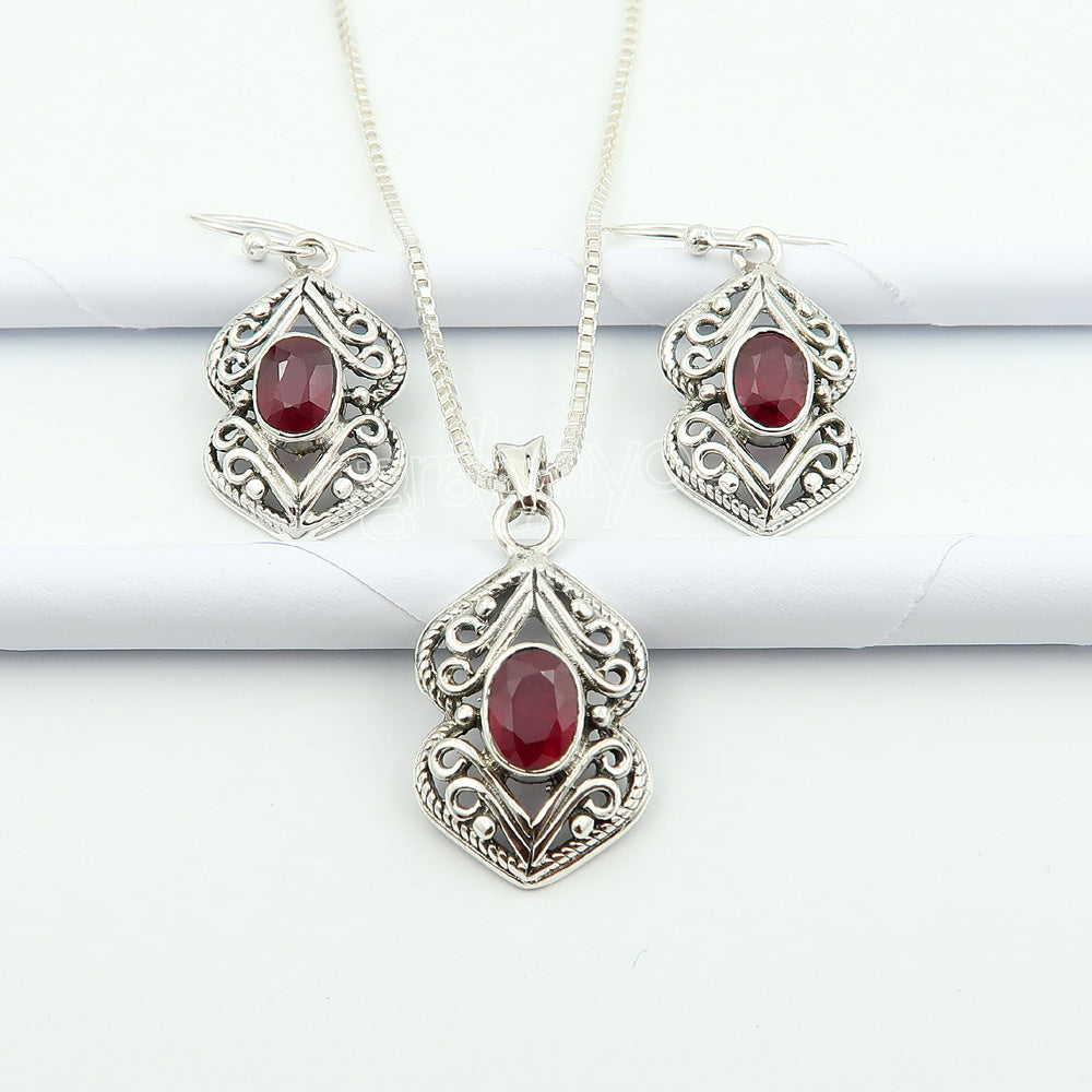Premium 925 Silver AAA Grade Ruby July Birthstone Jewellery Set | Now with Free Gift