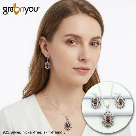 Premium 925 Silver AAA Grade RUBY July Birthstone Jewellery Set | Now with Free Gift
