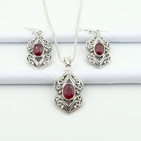Premium 925 Silver AAA Grade Ruby July Birthstone Jewellery Set | Now with Free Gift