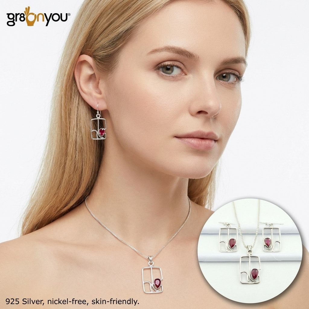 Authentic 925 Silver Ethically Sourced RUBY Jewellery Set | Holiday Gifting Premium Launch