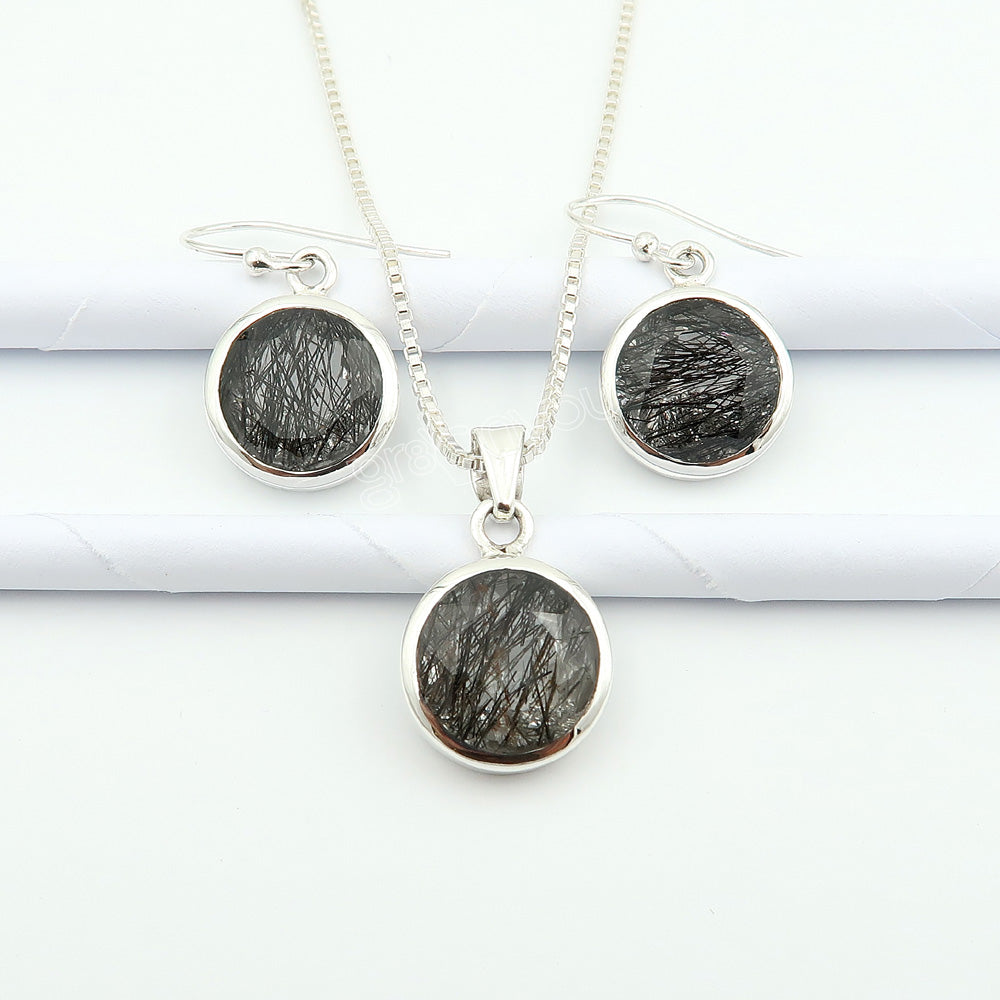 Real 925 Silver Earth-Mined Black Rutile Jewellery Set | Festival Ready Year-Round Glamour