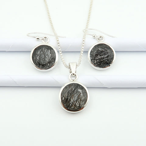 Real 925 Silver Earth-Mined Black Rutile Jewellery Set | Festival Ready Year-Round Glamour
