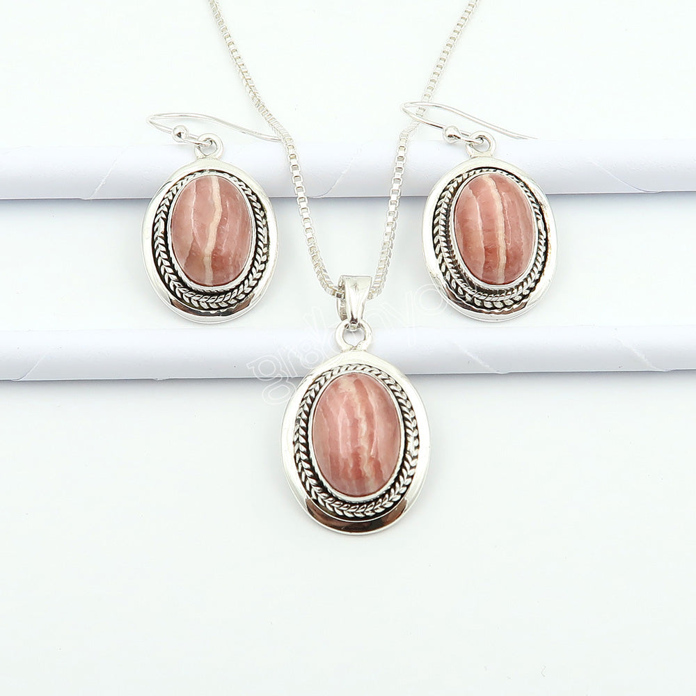 925 Sold Silver Premium Quality Rhodochrosite Jewellery Set | Must-Have Gift Idea