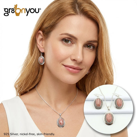 925 Sold Silver Premium Quality RHODOCHROSITE Jewellery Set | Must-Have Gift Idea