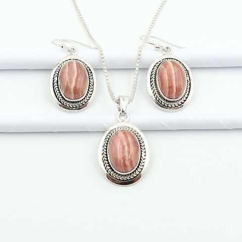 925 Sold Silver Premium Quality Rhodochrosite Jewellery Set | Must-Have Gift Idea
