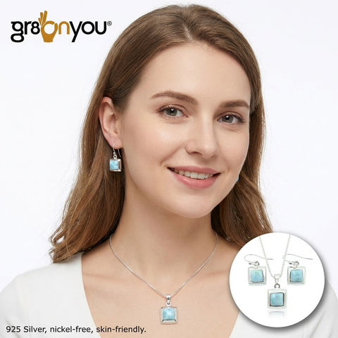 925 Silver High Quality LARIMAR Earrings-Pendant Set | Holiday Special Edition
