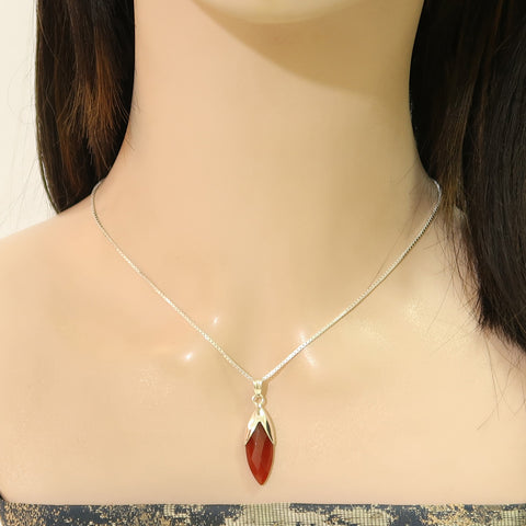 Natural Carnelian Gem Fine Silver Earrings-Pendant Set | Exclusive Artisan Drop