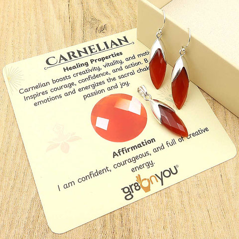 Natural Carnelian Gem Fine Silver Earrings-Pendant Set | Exclusive Artisan Drop