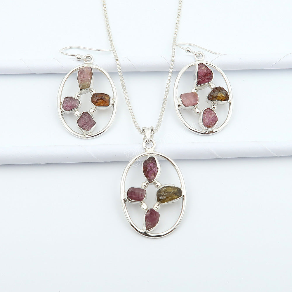 Genuine Mix Tourmaline Pure Silver Jewellery Set | For Collectors of Fine Jewellery