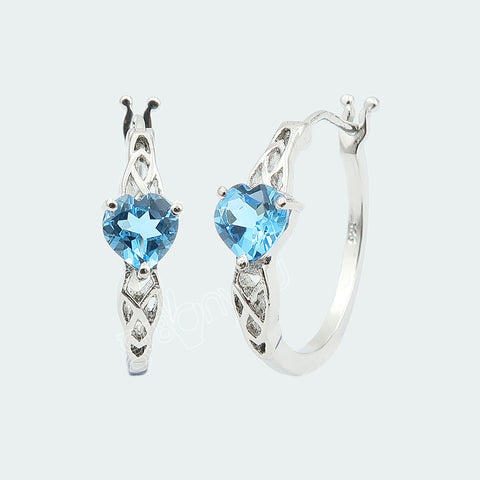 Authentic Blue Topaz Solid Silver Ethnic Hoop Earrings | Jewellery for Everyday Queen
