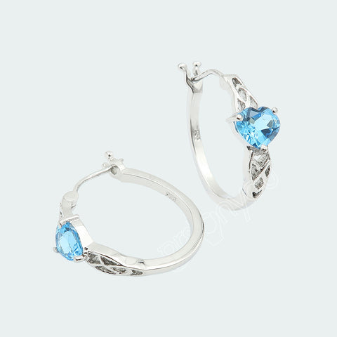 Authentic Blue Topaz Solid Silver Ethnic Hoop Earrings | Jewellery for Everyday Queen