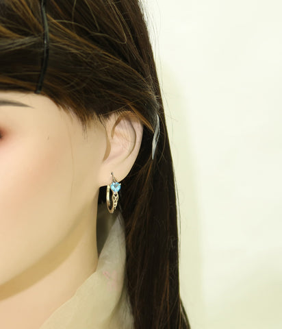 Authentic Blue Topaz Solid Silver Ethnic Hoop Earrings | Jewellery for Everyday Queen