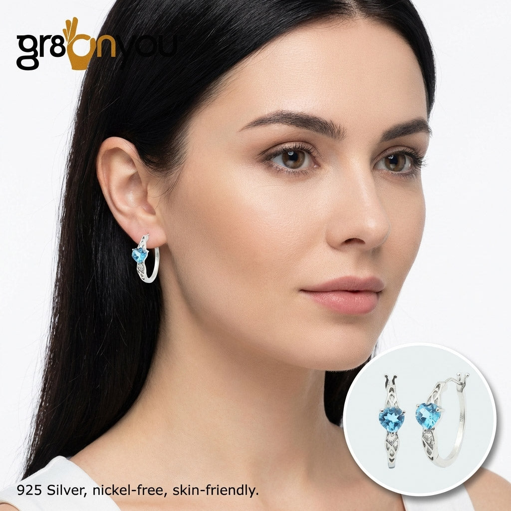 Authentic BLUE TOPAZ Solid Silver Ethnic Hoop Earrings | Jewellery for Everyday Queen