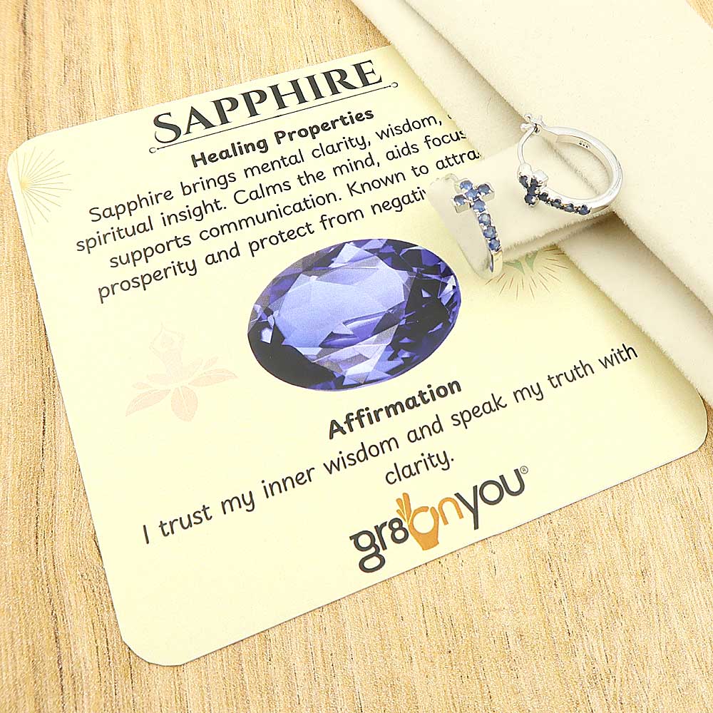 Real Sapphire Hallmarked Silver Cross Hoops Earrings | Ideal for Frequent Travelers