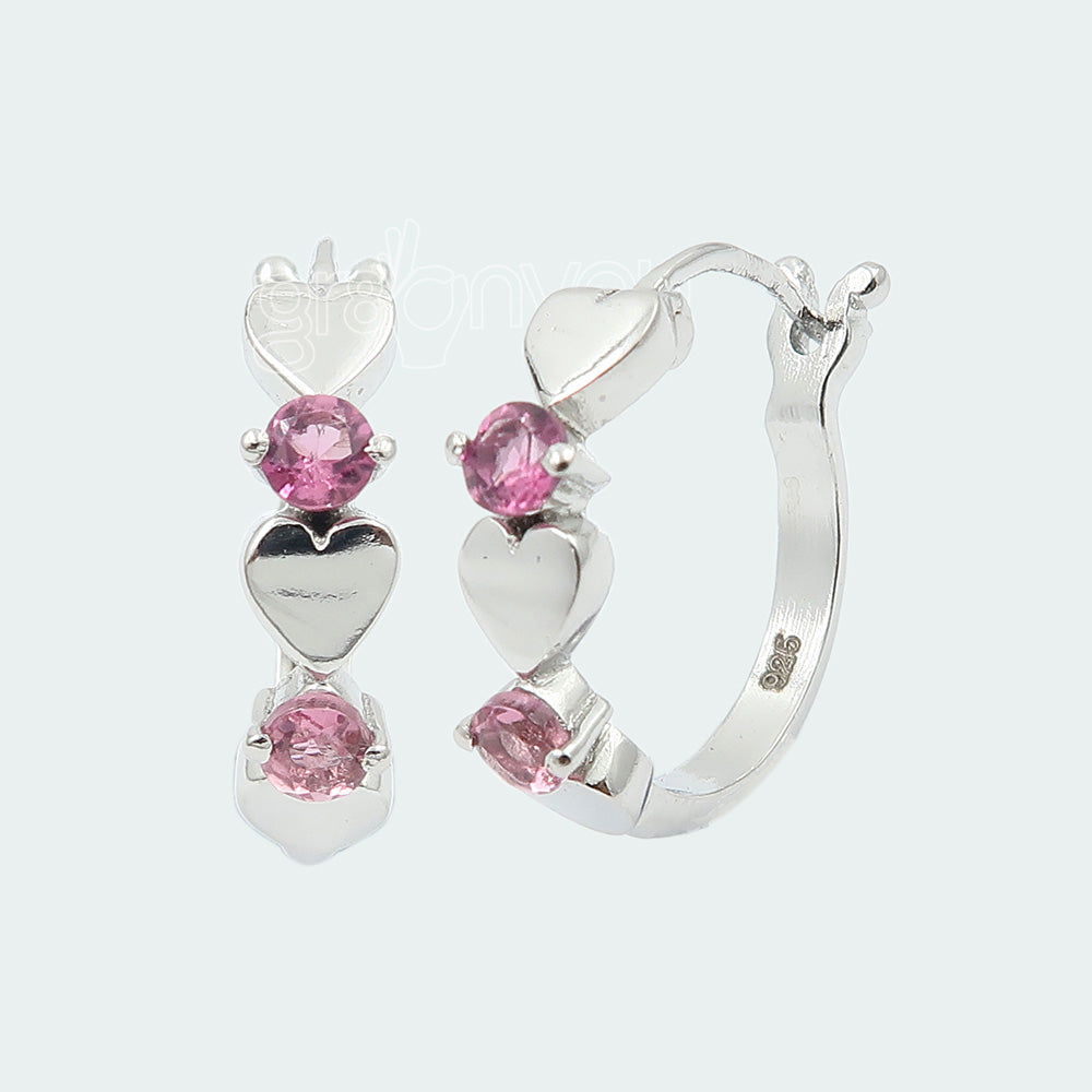 Rare Pink Tourmaline 925 Silver Love Sign Hoop Earrings | Perfect for College Girls