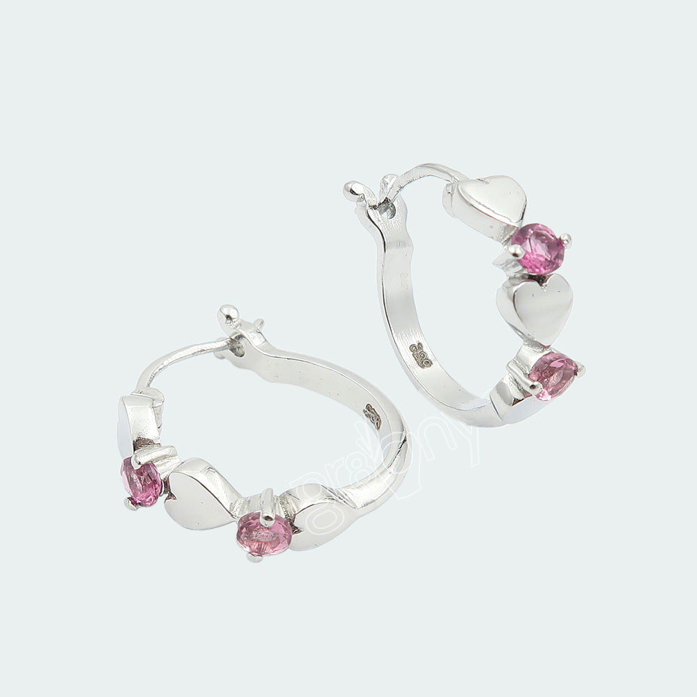 Rare Pink Tourmaline 925 Silver Love Sign Hoop Earrings | Perfect for College Girls