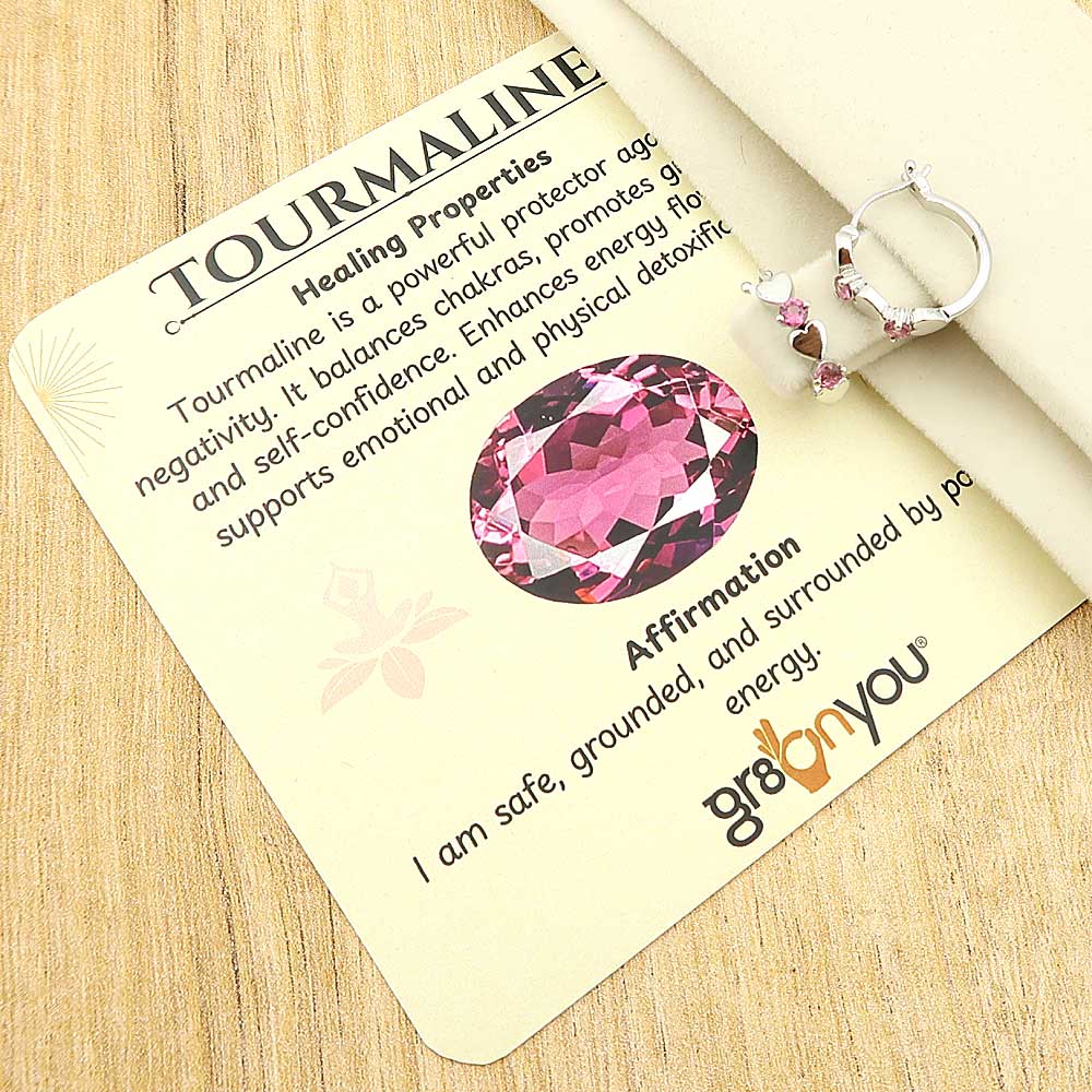 Rare Pink Tourmaline 925 Silver Love Sign Hoop Earrings | Perfect for College Girls