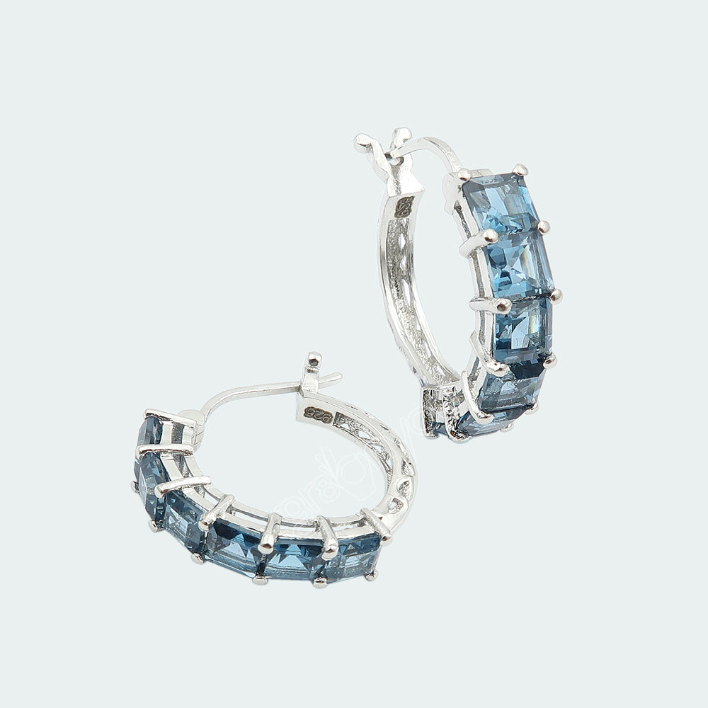 Rare London Blue Topaz 925 Silver Bold Statement Hoop Earrings | Tested by Experts