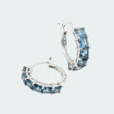 Rare London Blue Topaz 925 Silver Bold Statement Hoop Earrings | Tested by Experts