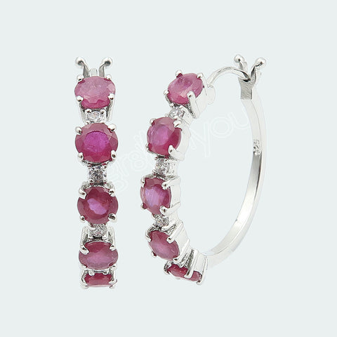 AAA Grade Prong Set Ruby Real 925 Silver Dainty Hoop Earrings | Style for Every Occasion