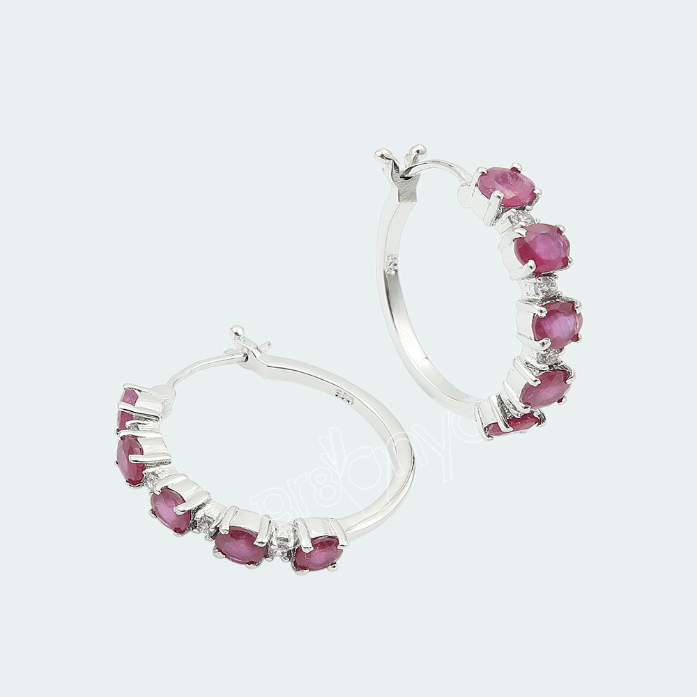 AAA Grade Prong Set Ruby Real 925 Silver Dainty Hoop Earrings | Style for Every Occasion