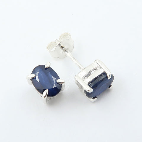 Fine Silver Natural Sapphire Prong Stud Earrings | Ready to Gift-Wrapped with Love