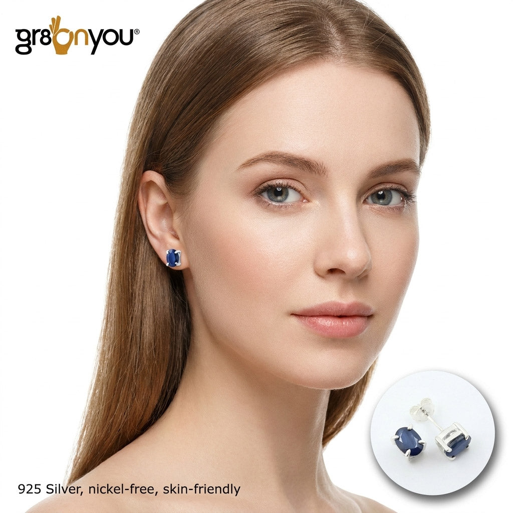 Fine Silver Natural SAPPHIRE Prong Stud Earrings | Ready to Gift-Wrapped with Love