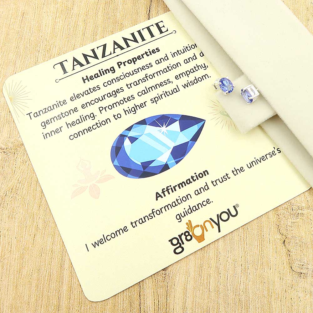 Solid Silver Earth-Mined Tanzanite Stud Earrings | Intricate Hand-Finished Details