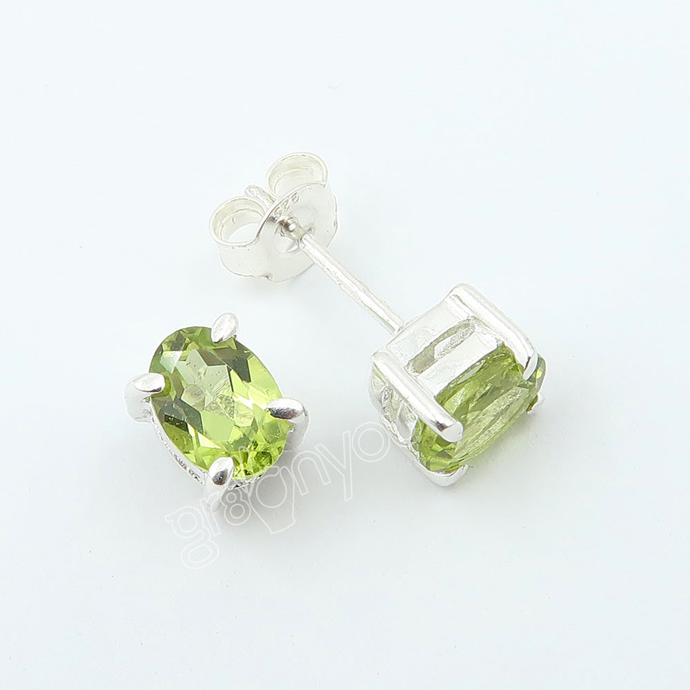 Hallmarked Silver AAA Grade Peridot Prong Earrings | Reinforced Setting Design