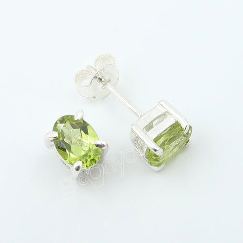 Hallmarked Silver AAA Grade Peridot Prong Earrings | Reinforced Setting Design