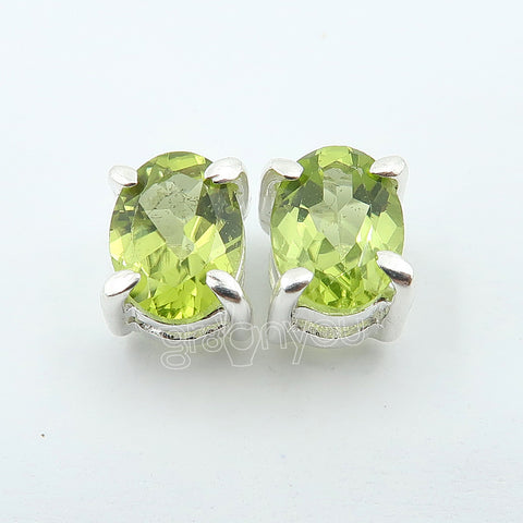 Hallmarked Silver AAA Grade Peridot Prong Earrings | Reinforced Setting Design