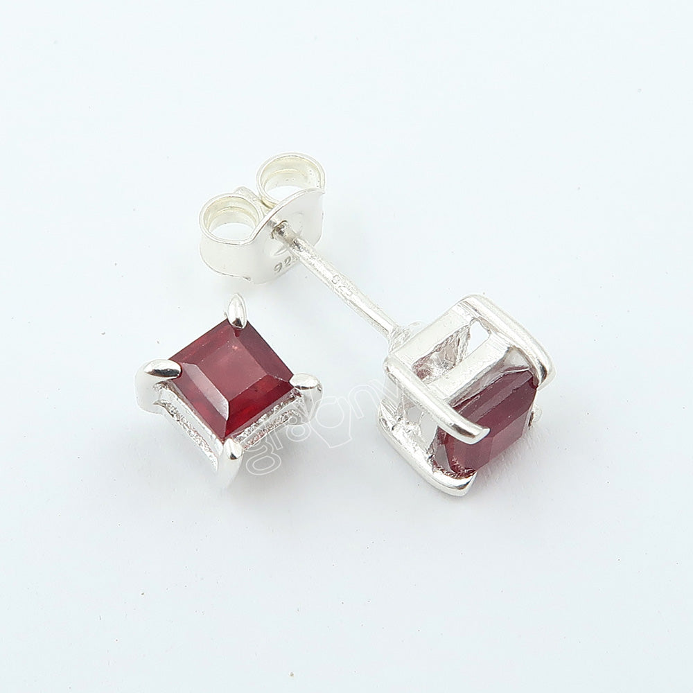 Sold Silver Premium Quality Red Ruby Stud Earrings | Secure Gemstone Mount