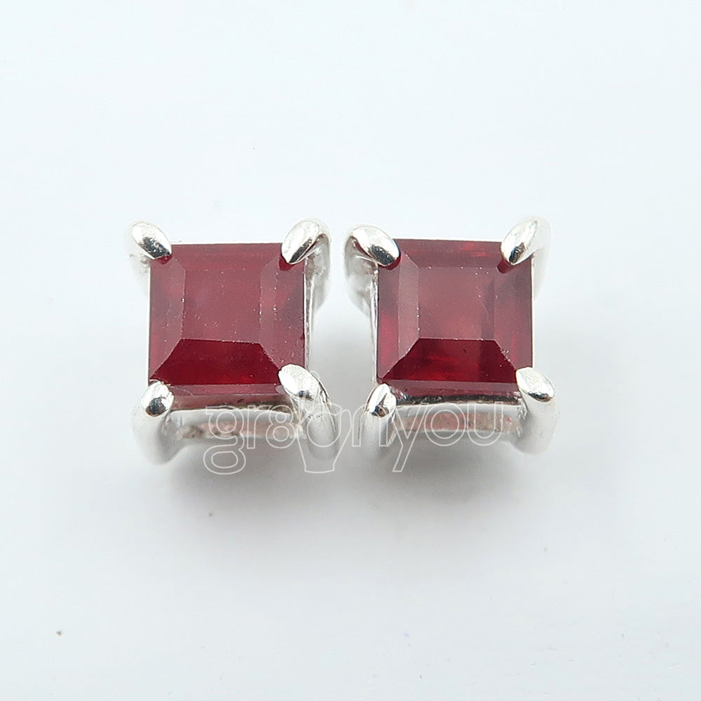 Sold Silver Premium Quality Red Ruby Stud Earrings | Secure Gemstone Mount