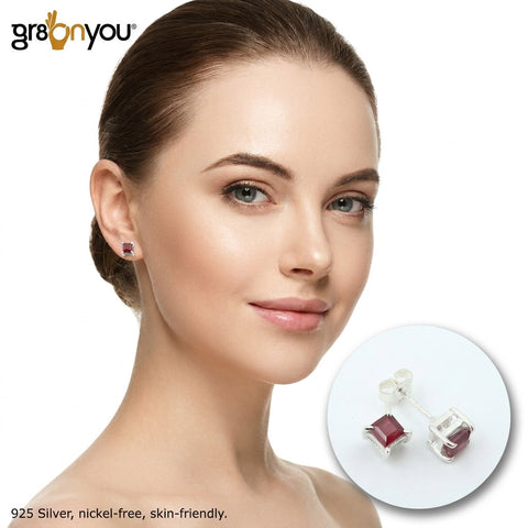 Solid Silver Premium Quality Red RUBY Stud Earrings | Secure Gemstone Mount