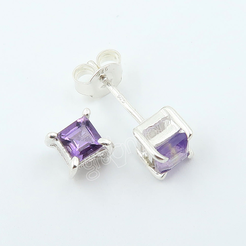 Premium 925 Silver Super Quality Square Amethyst Earrings | Securely Crafted