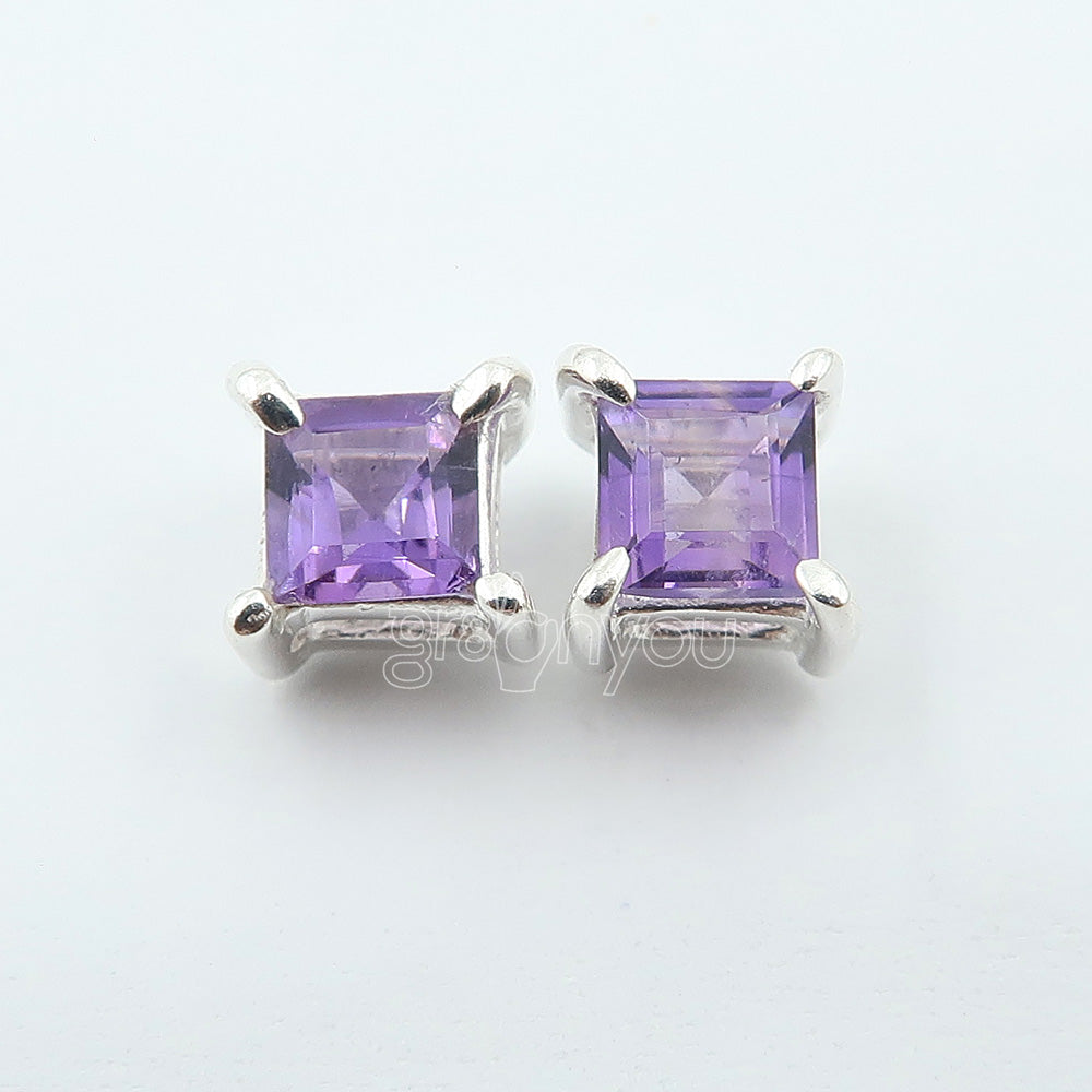 Premium 925 Silver Super Quality Square Amethyst Earrings | Securely Crafted