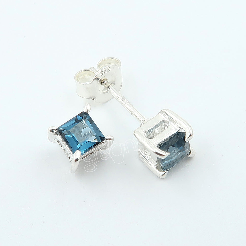 Authentic Silver Real London Blue Topaz Prong Earrings | Fashion Forward Design