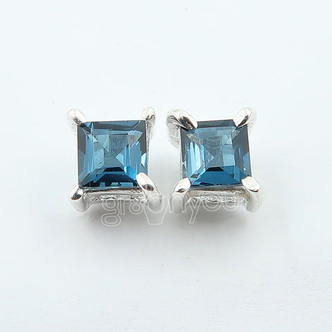 Authentic Silver Real London Blue Topaz Prong Earrings | Fashion Forward Design