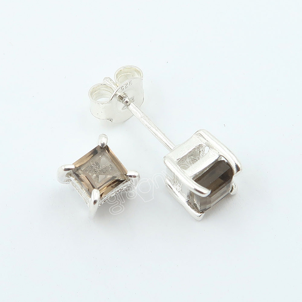 925 Silver High Quality Smoky Quartz Stud Prong Earrings | Bestseller of the Month