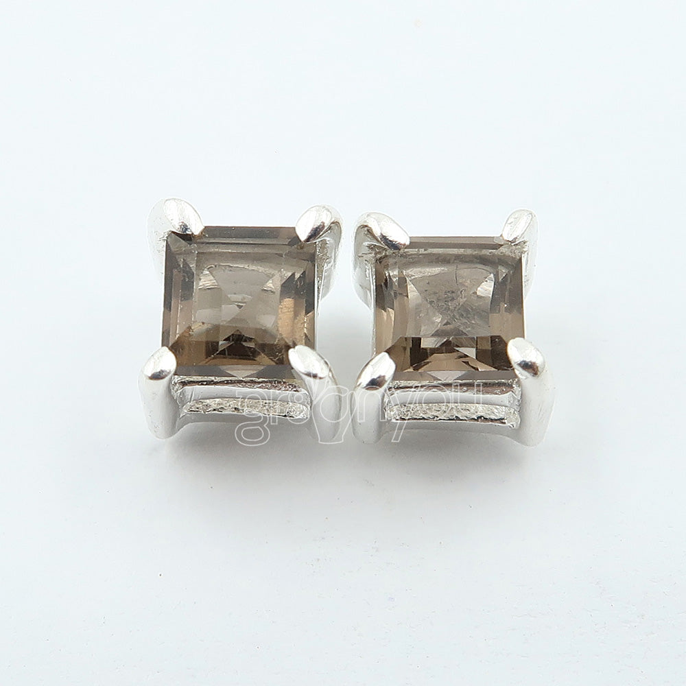 925 Silver High Quality Smoky Quartz Stud Prong Earrings | Bestseller of the Month