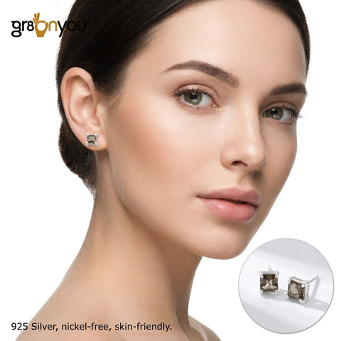 925 Silver High Quality SMOKY QUARTZ Stud Prong Earrings | Bestseller of the Month