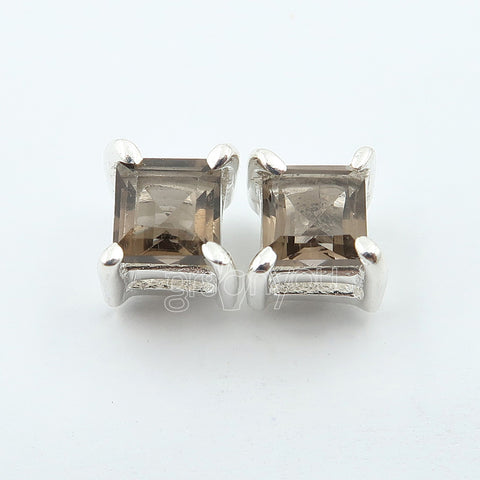 925 Silver High Quality Smoky Quartz Stud Prong Earrings | Bestseller of the Month