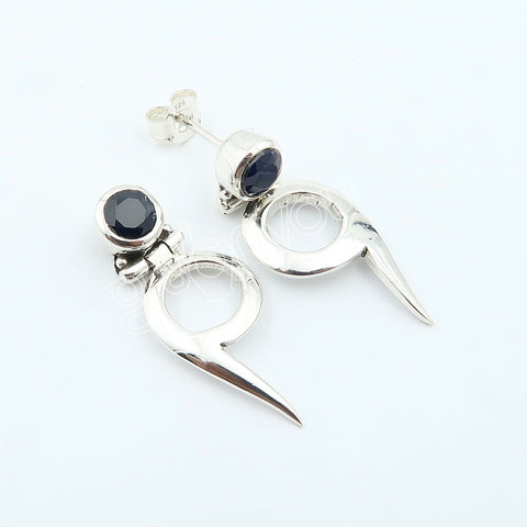 Solid Silver Natural Sapphire Stud Earrings 3.1 cm| Holiday Gifting | Trending Now