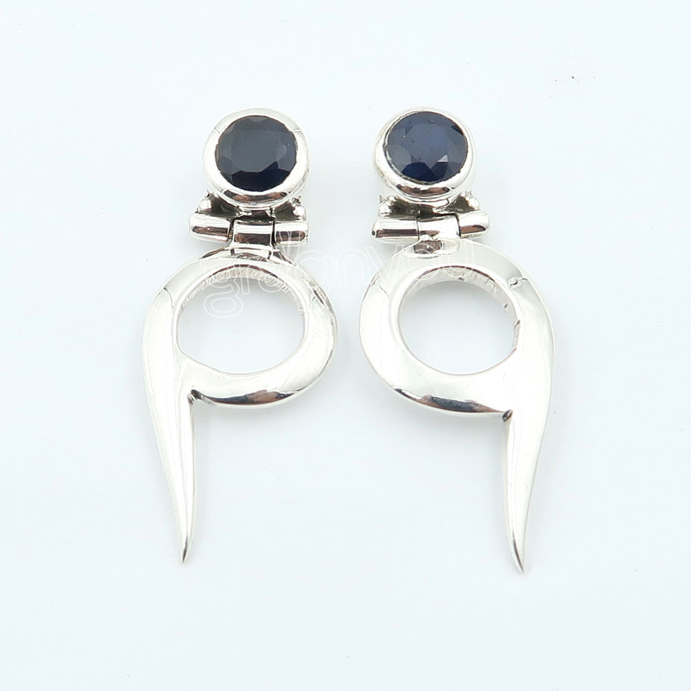 Solid Silver Natural Sapphire Stud Earrings 3.1 cm| Holiday Gifting | Trending Now