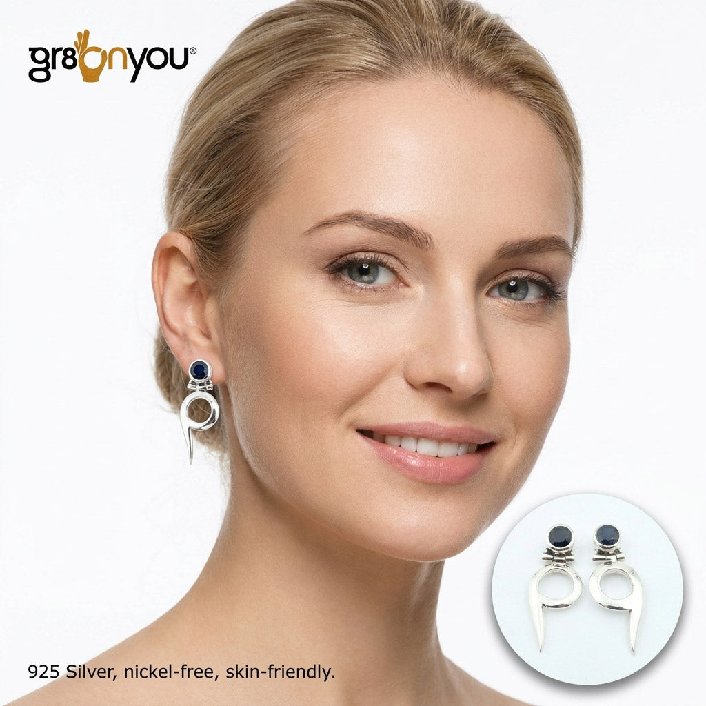 Solid Silver Natural SAPPHIRE Stud Earrings 3.1 cm| Holiday Gifting | Trending Now