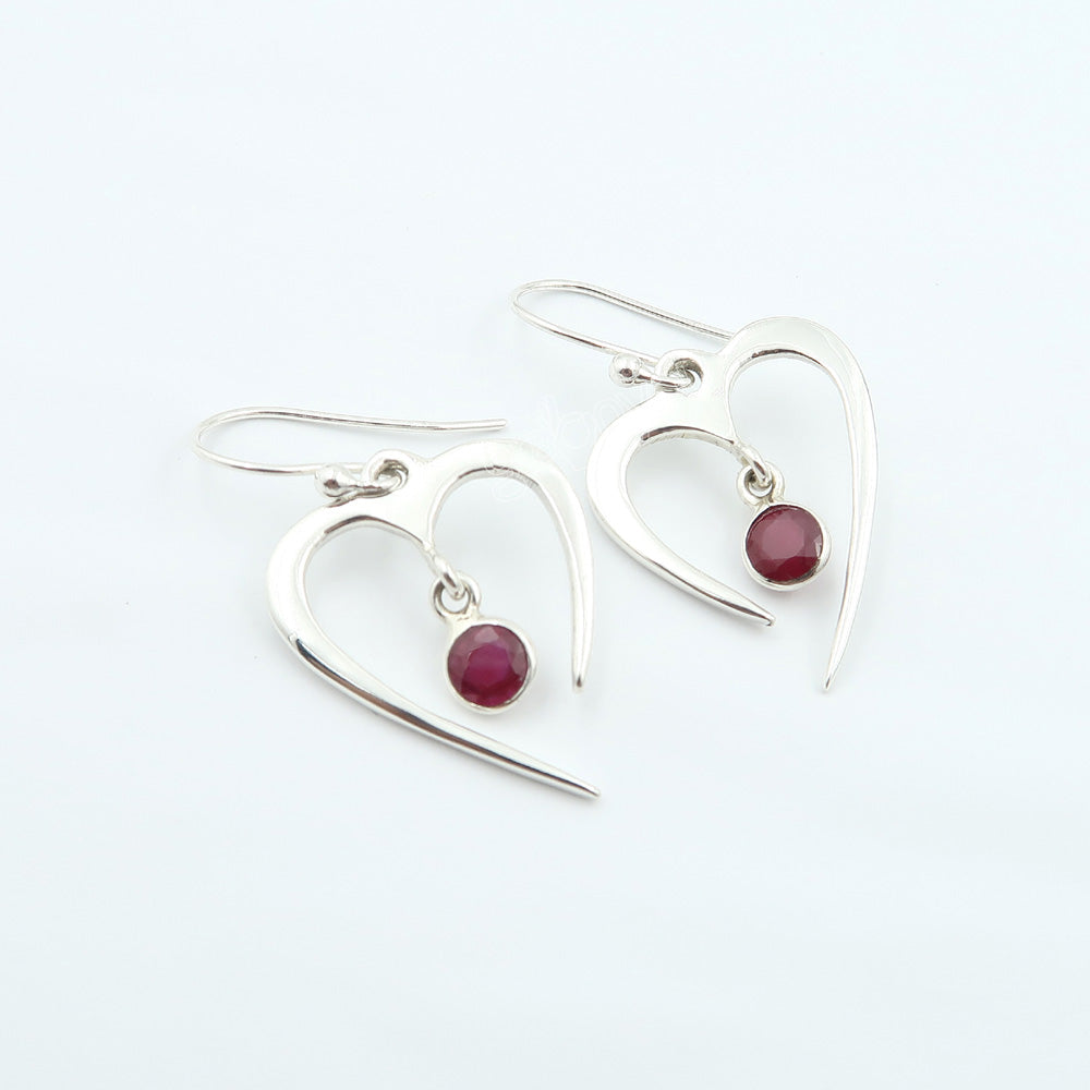 Pure Silver Earth-Mined Ruby Heart Earrings 3.8 cm| Trending Worldwide