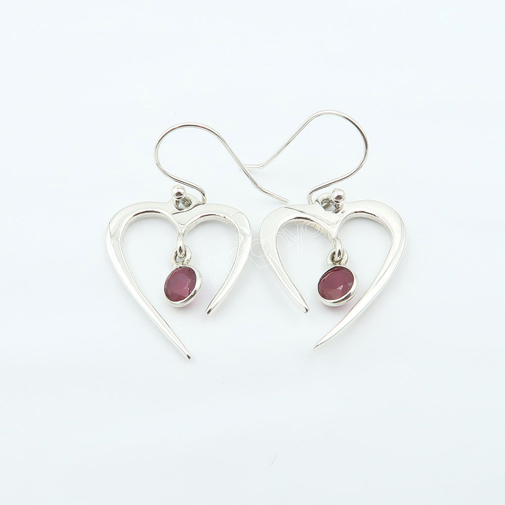Pure Silver Earth-Mined Ruby Heart Earrings 3.8 cm| Trending Worldwide