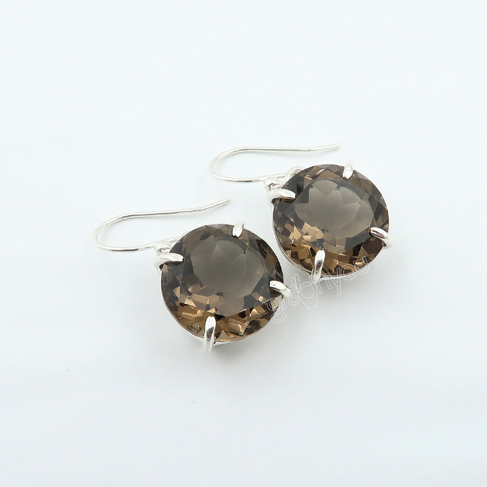 Hallmarked Silver Genuine Brown Round Smoky Quartz Earrings | Sustainable Materials